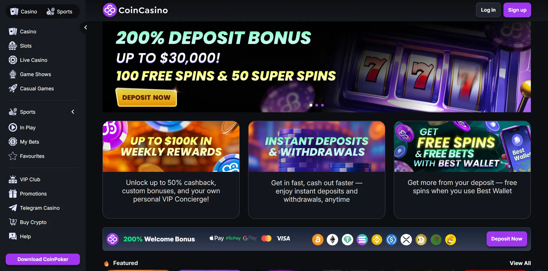 जमा और फ्री स्पिन के साथ CoinCasino स्वागत बोनस का दावा करें