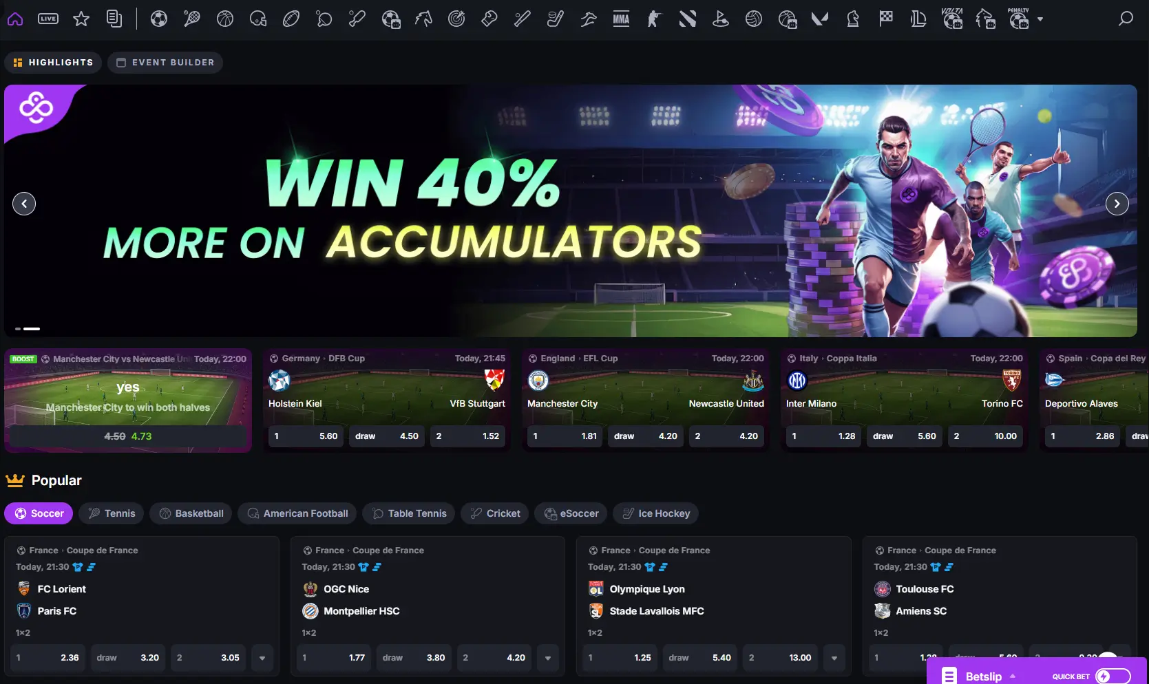एक्युमुलेटर बूस्ट बैनर के साथ CoinCasino पर खेल सट्टेबाजी
